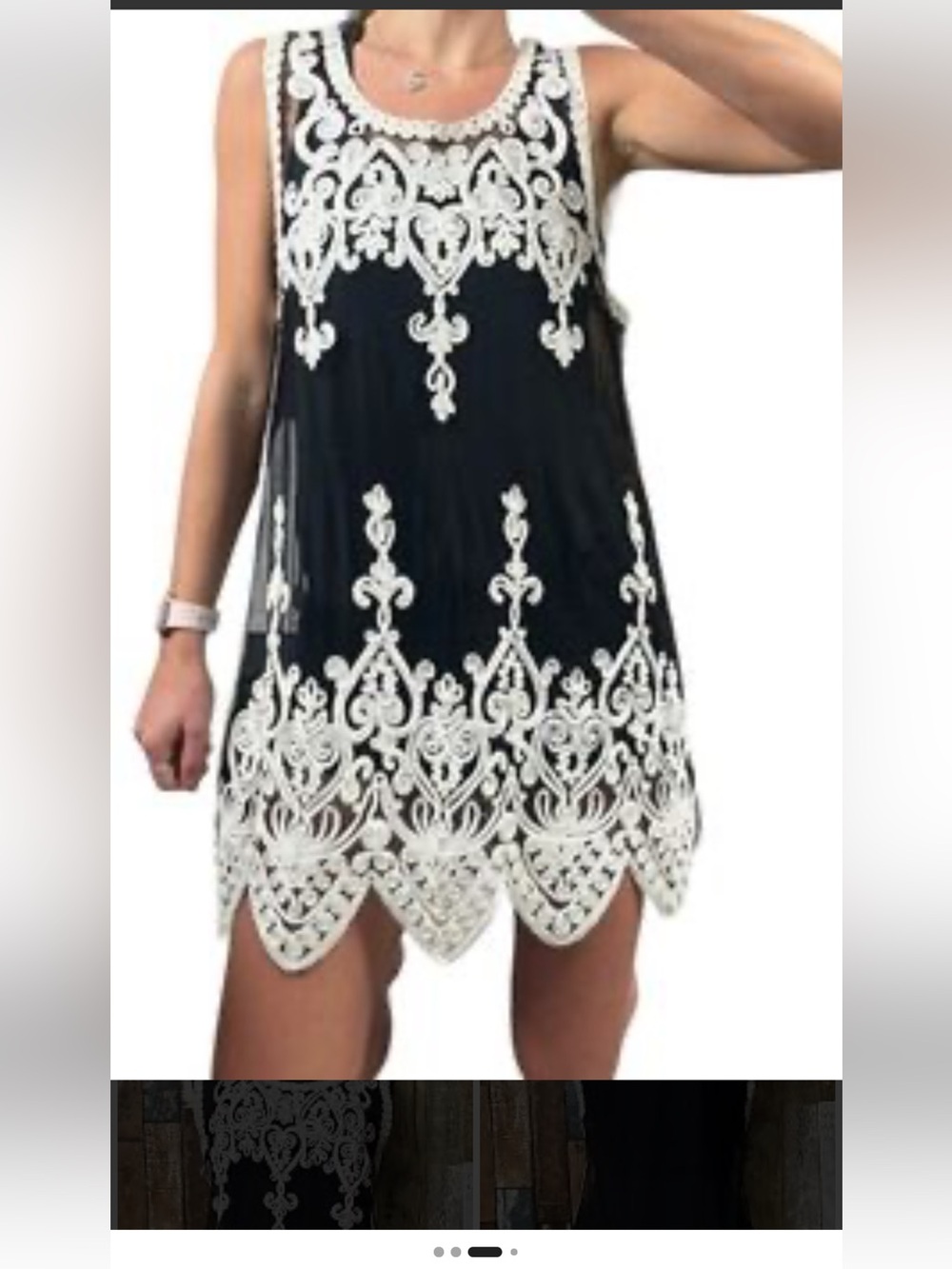 PRETTY ANGEL Silk Black Cream Lace Sheer Overlay Mini Dress Size XL - Picture 10 of 10